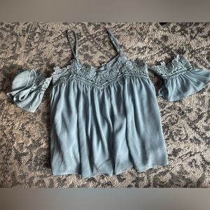 Light blue Spaghetti Strap Off Shoulder top